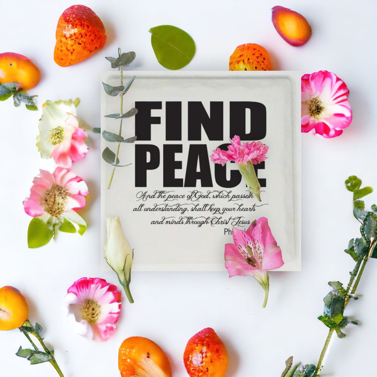 Scripture Collection Find Peace Square Ceramic Coaster 4x4 - SoarCouture