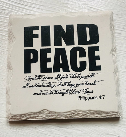 Scripture Collection Find Peace Square Ceramic Coaster 4x4